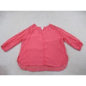 Style & Co Blouse Womens XL Coral Pink Lace Hem Peasant 3/4‎ Sleeve Boho Tunic